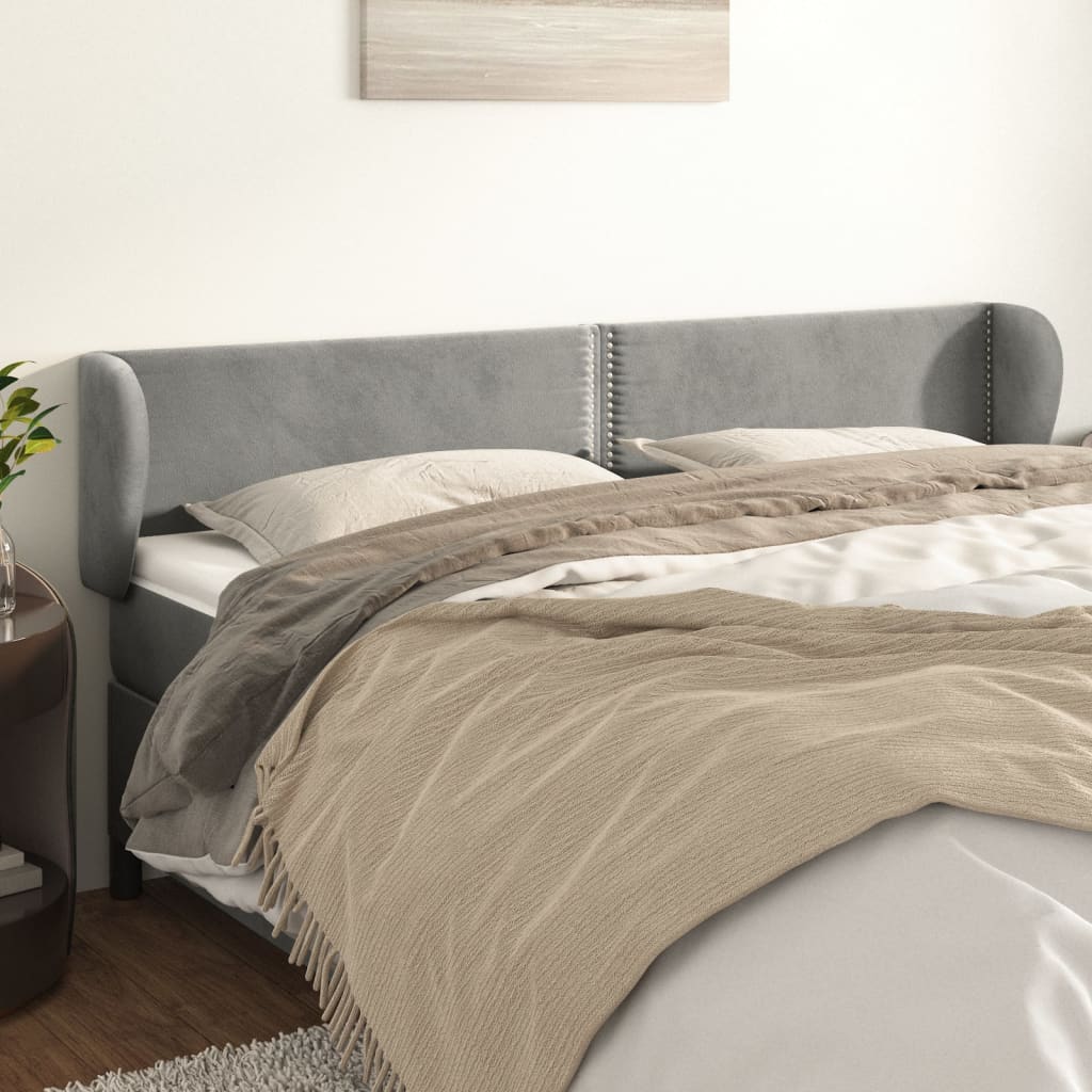 sengegavl med kanter 203x23x78/88cm fløjl lysegrå