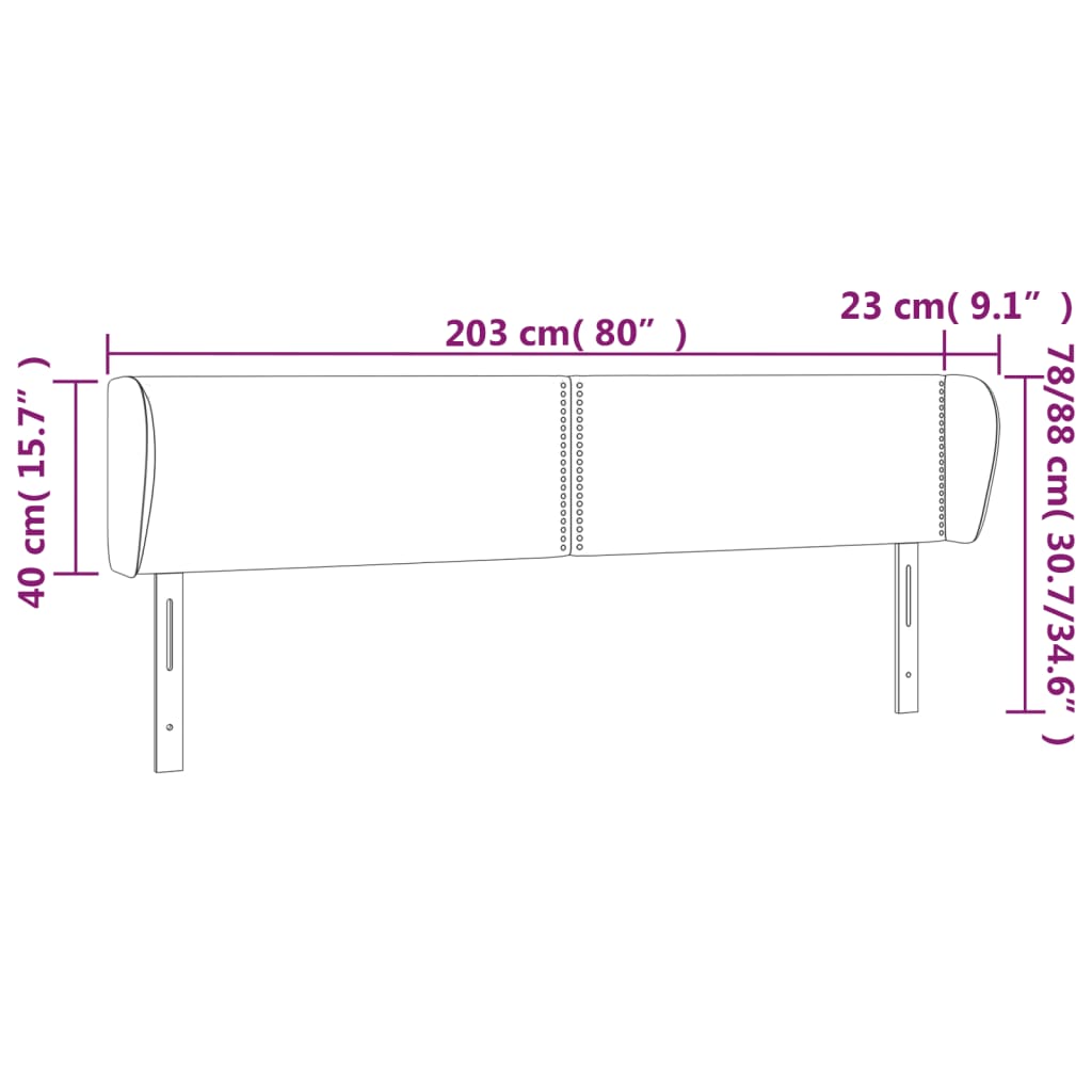 sengegavl med kanter 203x23x78/88 cm fløjl lyserød