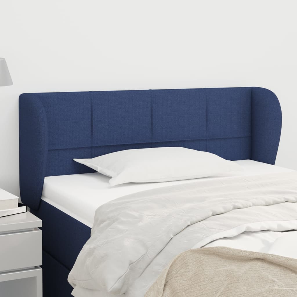 sengegavl med kanter 83x23x78/88 cm stof blå