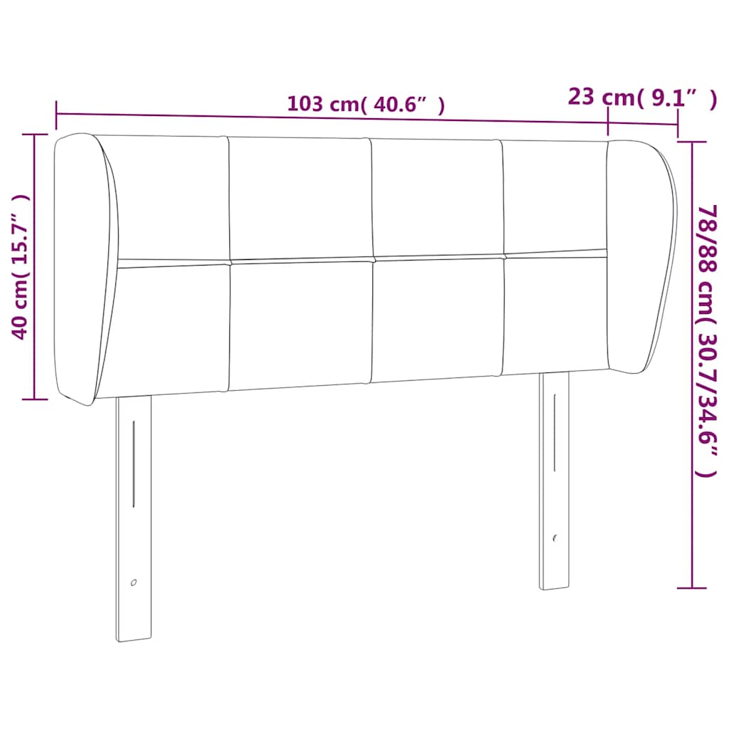 sengegavl med kanter 103x23x78/88 cm fløjl mørkeblå