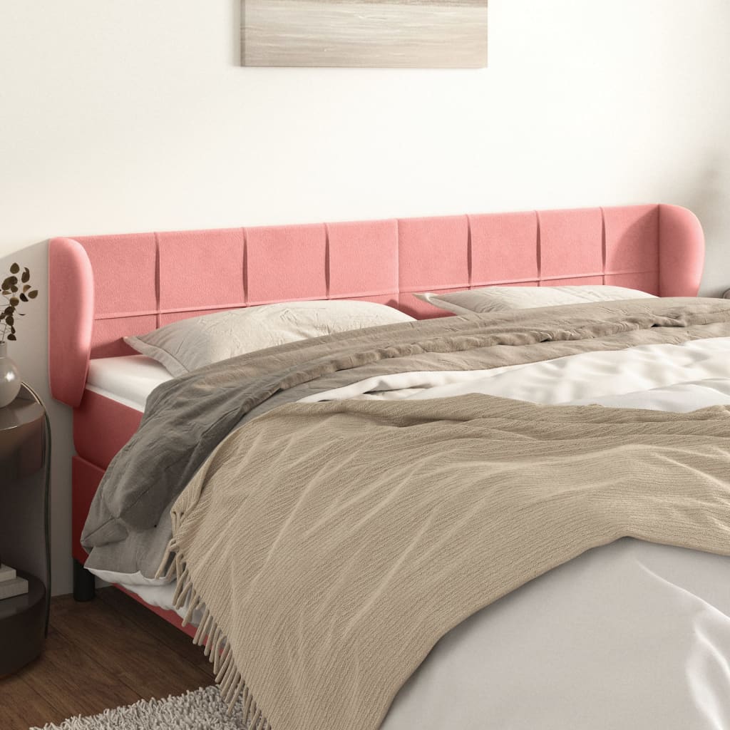 sengegavl med kanter 203x23x78/88 cm fløjl lyserød