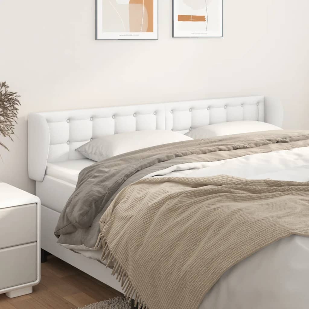 sengegavl med kanter 203x23x78/88 cm kunstlæder hvid