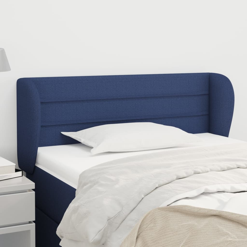 sengegavl med kanter 83x23x78/88 cm stof blå