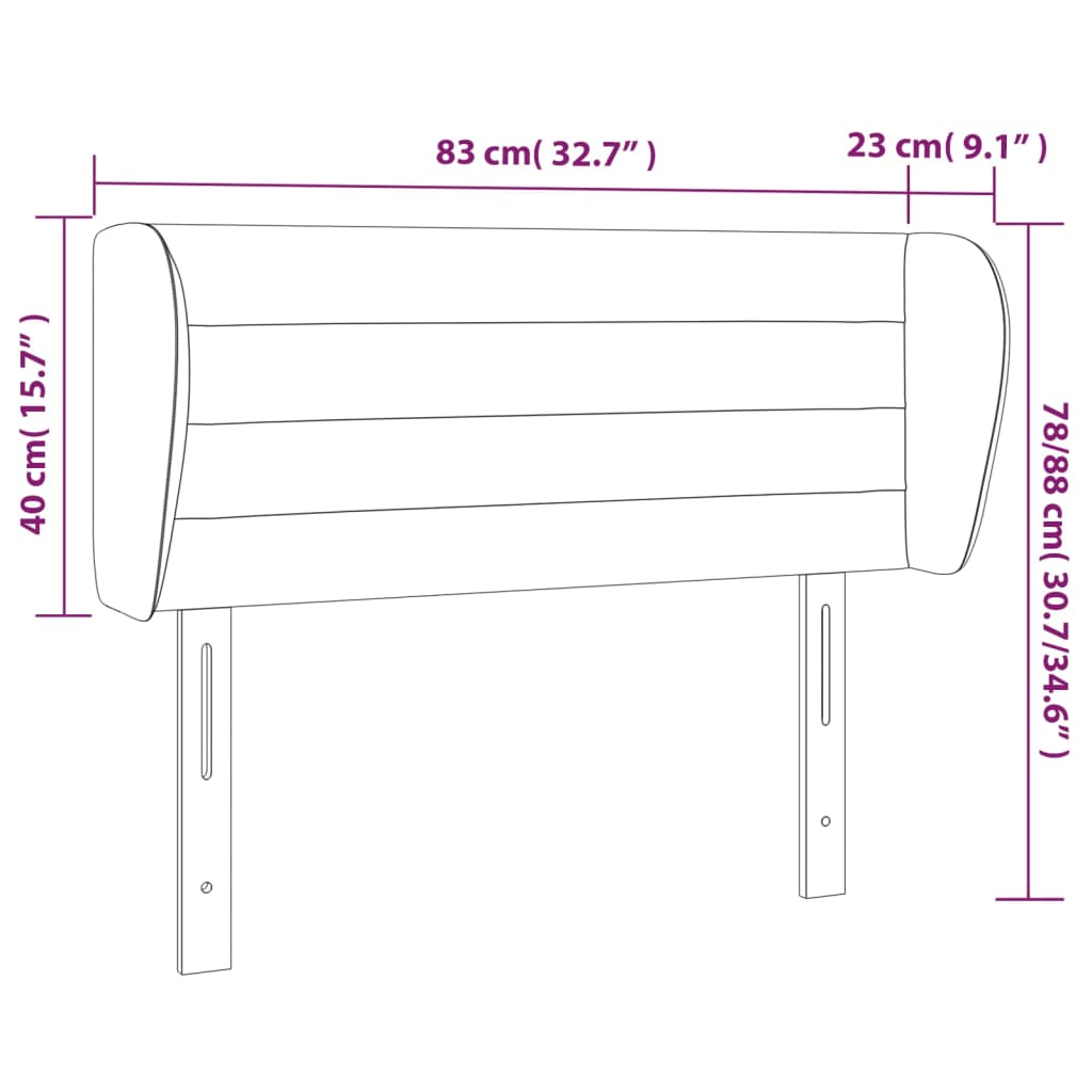 sengegavl med kanter 83x23x78/88 cm fløjl lysegrå