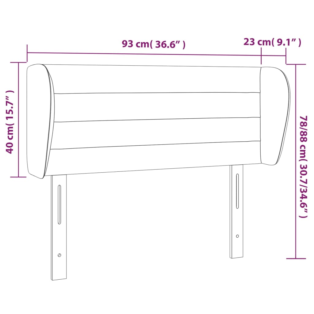 sengegavl med kanter 93x23x78/88 cm fløjl lyserød