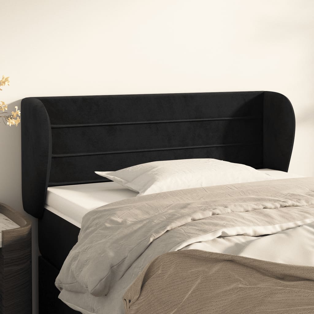 sengegavl med kanter 103x23x78/88 cm fløjl sort