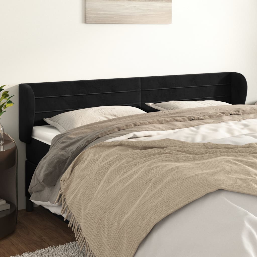 sengegavl med kanter 183x23x78/88 cm fløjl sort