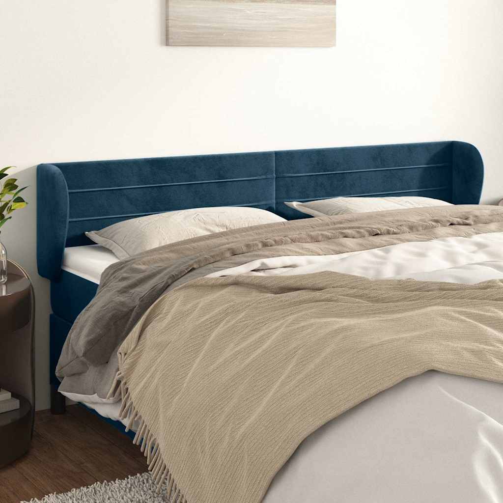 sengegavl med kanter 183x23x78/88 cm fløjl mørkeblå