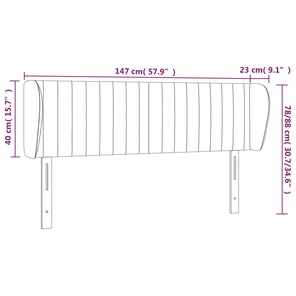 sengegavl med kanter 147x23x78/88 cm stof cremefarvet