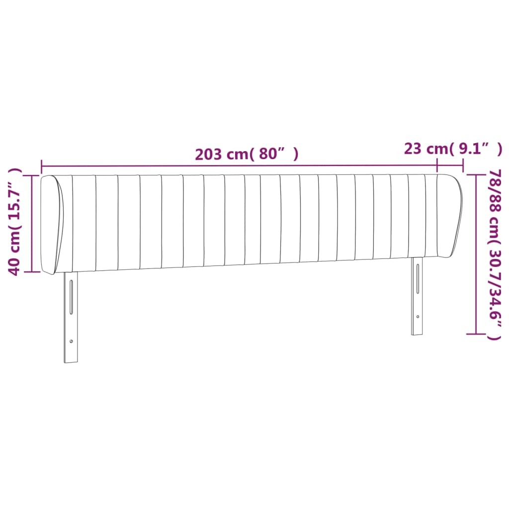 sengegavl med kanter 203x23x78/88 cm stof sort