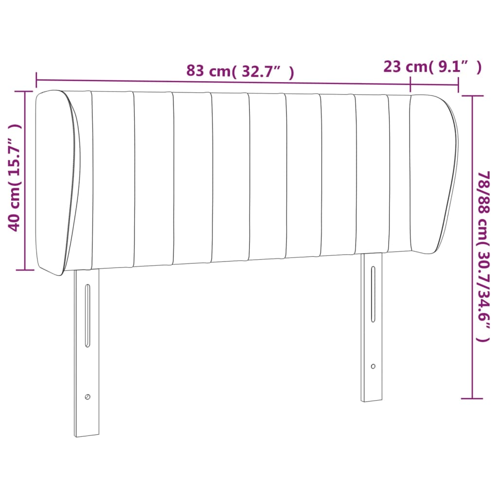 sengegavl med kanter 83x23x78/88 cm fløjl lyserød