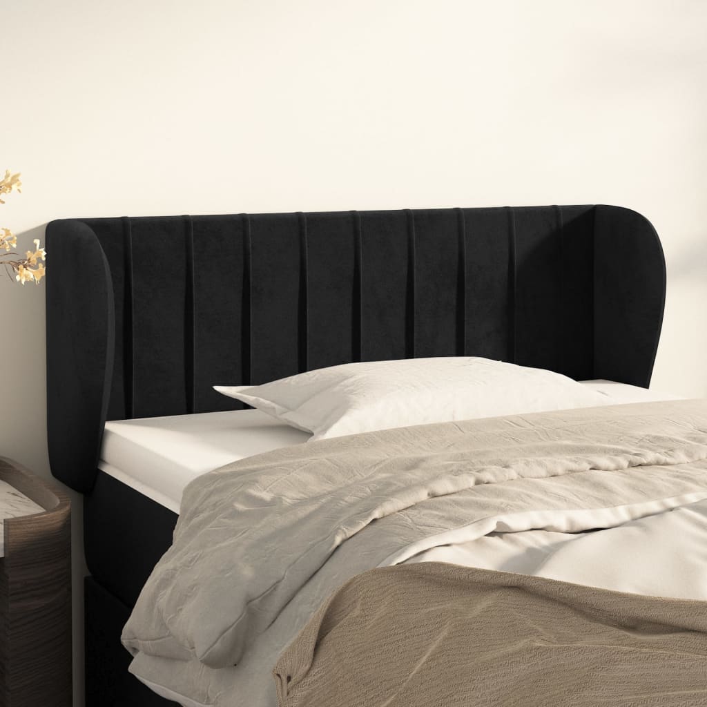 sengegavl med kanter 103x23x78/88 cm fløjl sort
