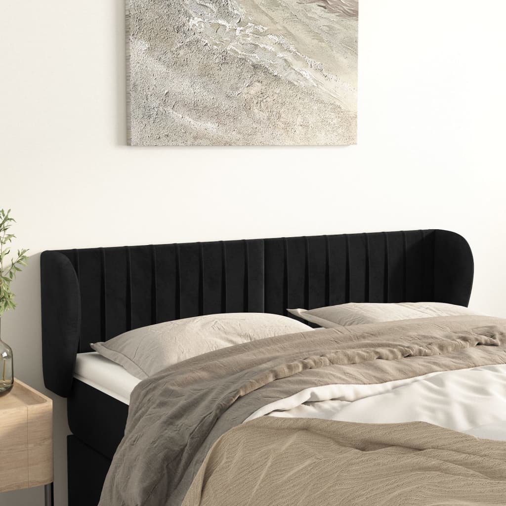 sengegavl med kanter 147x23x78/88 cm fløjl sort