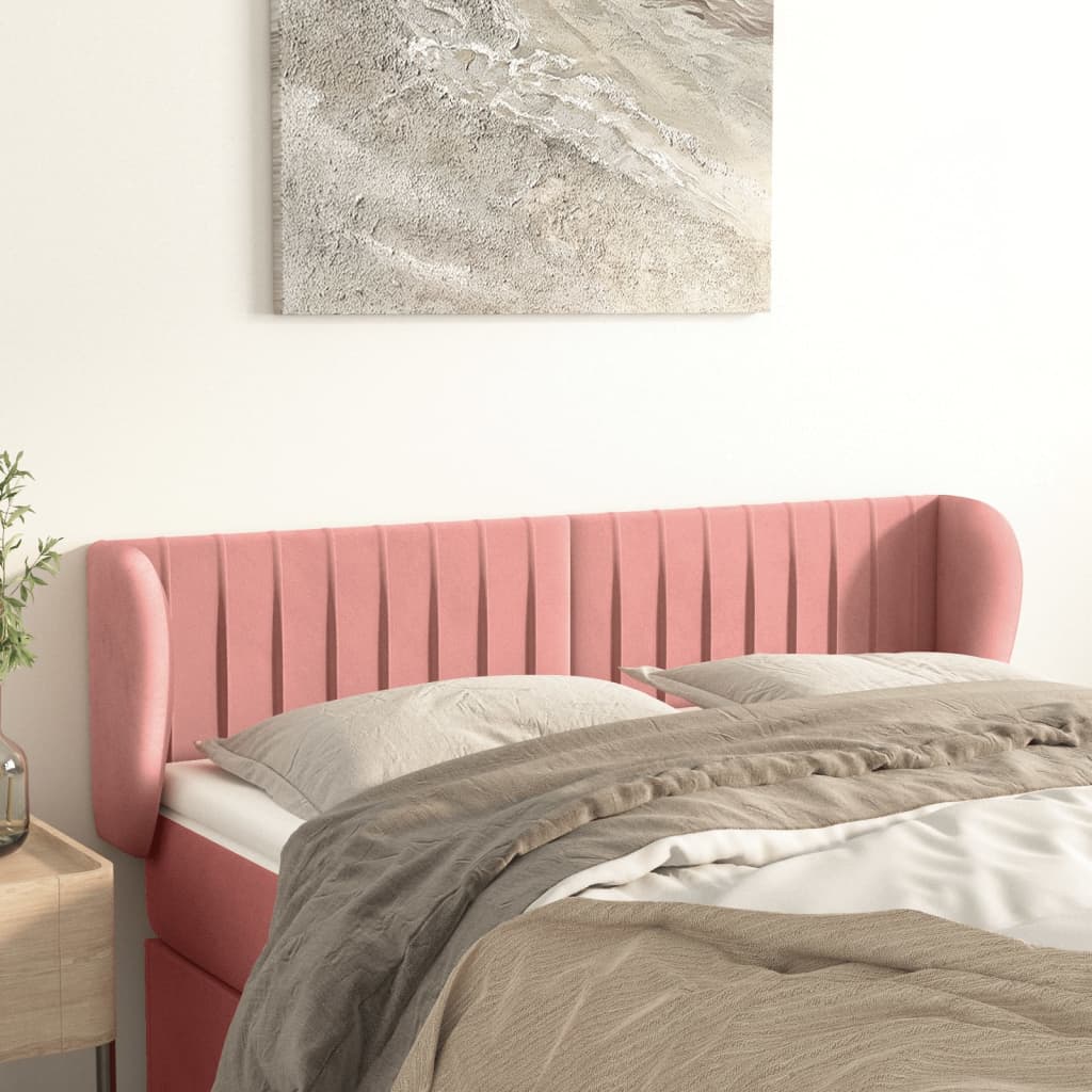 sengegavl med kanter 147x23x78/88 cm fløjl lyserød