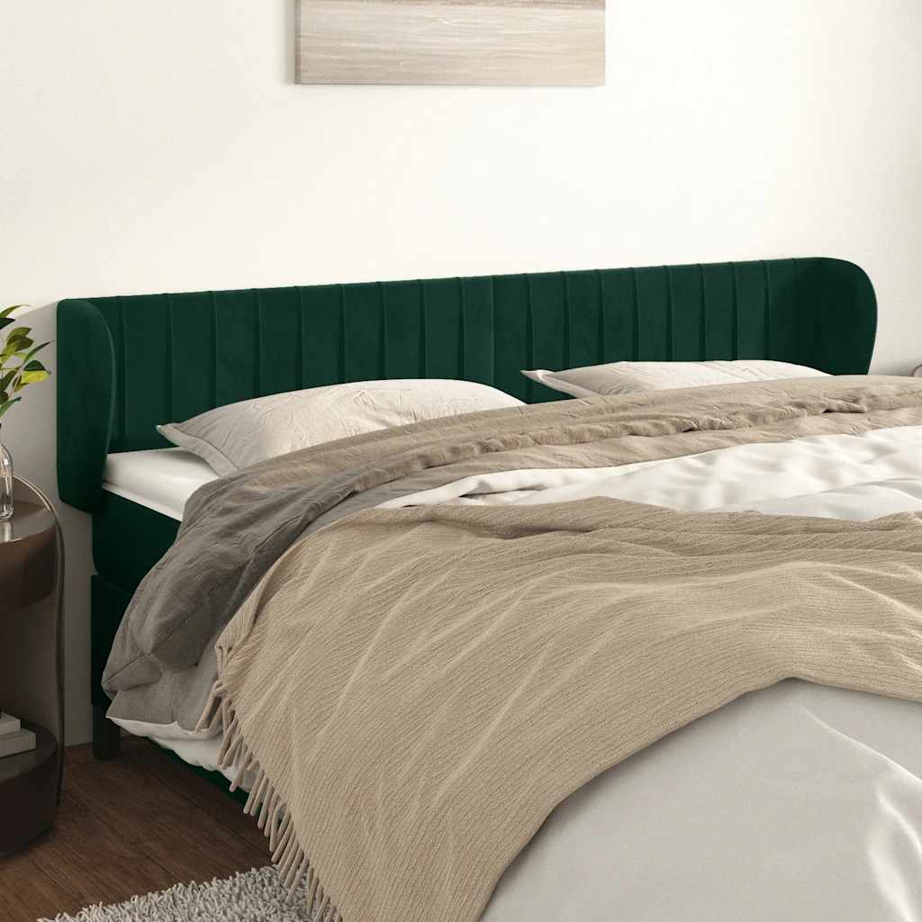 sengegavl med kanter 163x23x78/88 cm fløjl mørkegrøn