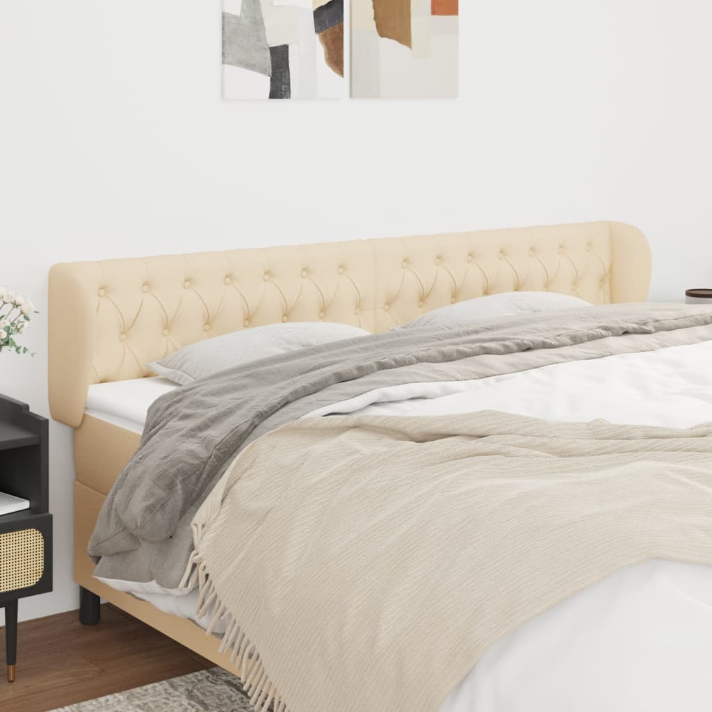 sengegavl med kanter 183x23x78/88 cm stof cremefarvet