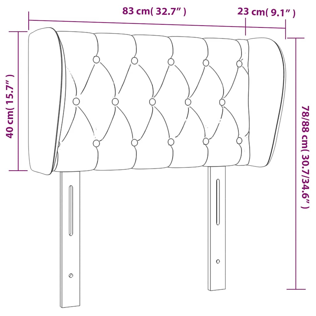 sengegavl med kanter 83x23x78/88 cm fløjl mørkeblå