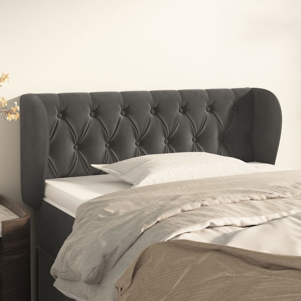 sengegavl med kanter 93x23x78/88 cm fløjl mørkegrå