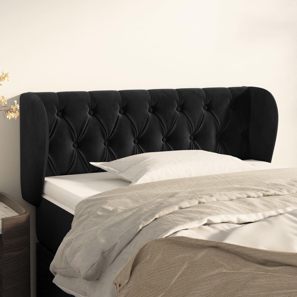 sengegavl med kanter 103x23x78/88 cm fløjl sort