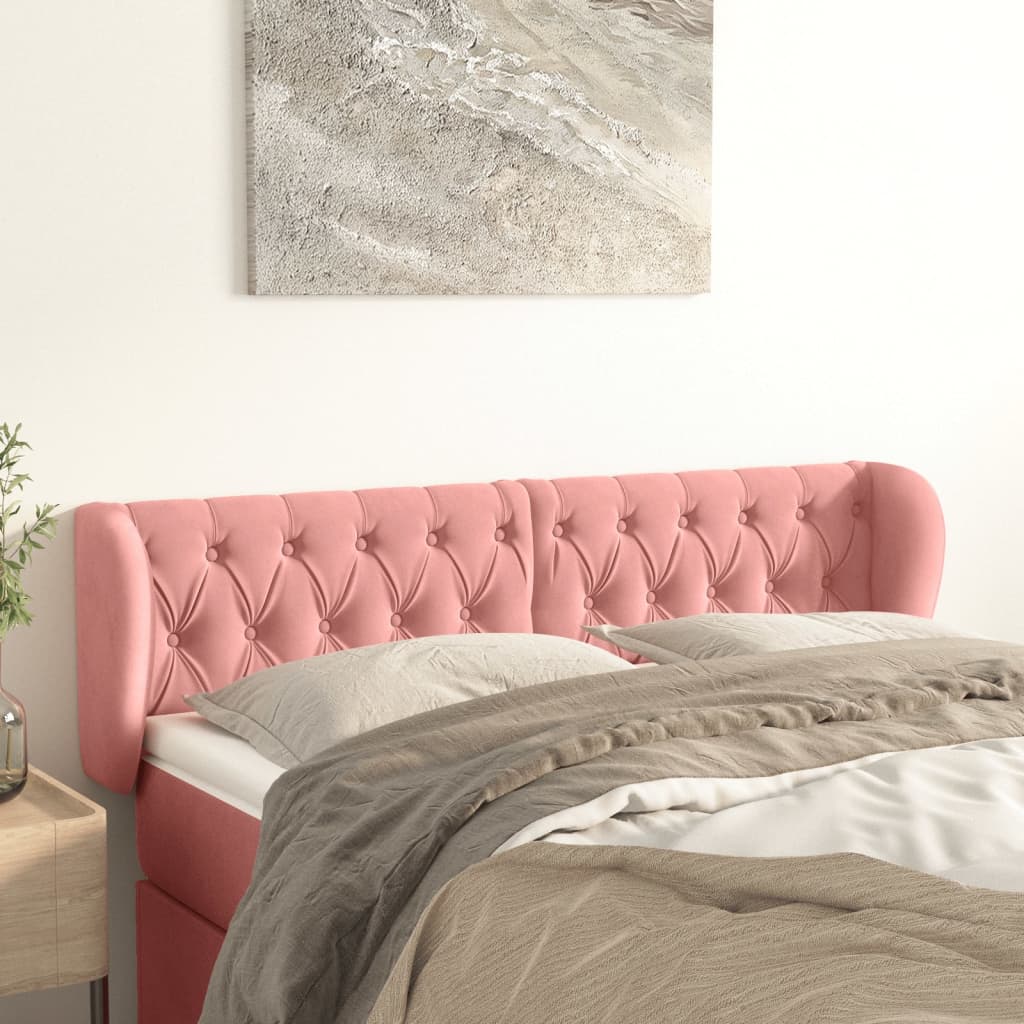 sengegavl med kanter 147x23x78/88 cm fløjl lyserød