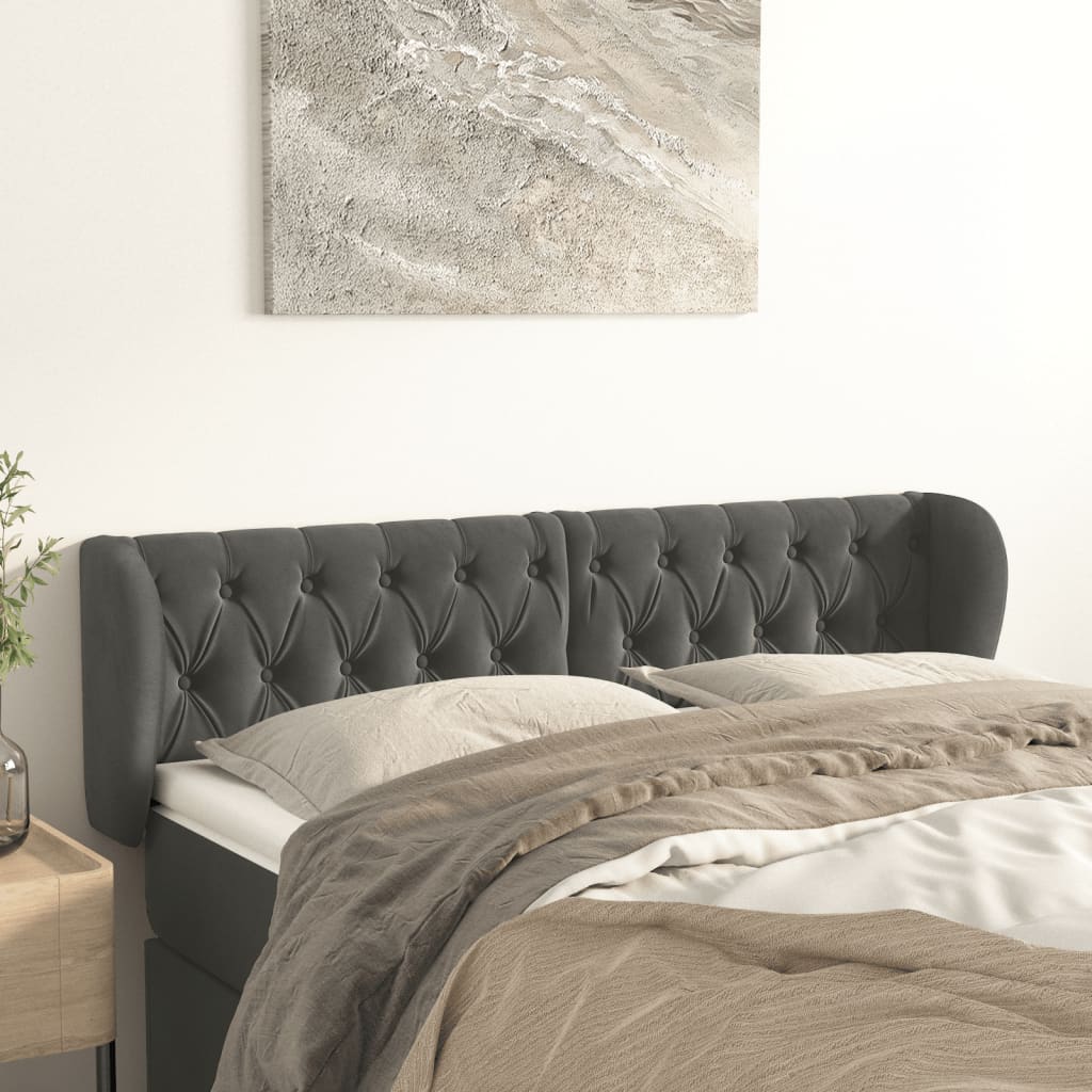 sengegavl med kanter 163x23x78/88 cm fløjl mørkegrå
