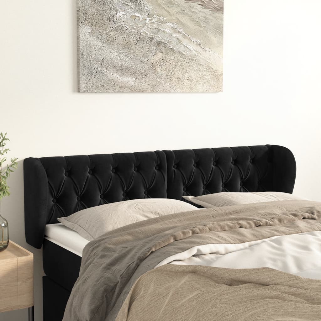 sengegavl med kanter 163x23x78/88 cm fløjl sort