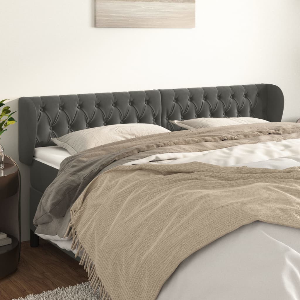 sengegavl med kanter 183x23x78/88 cm fløjl mørkegrå