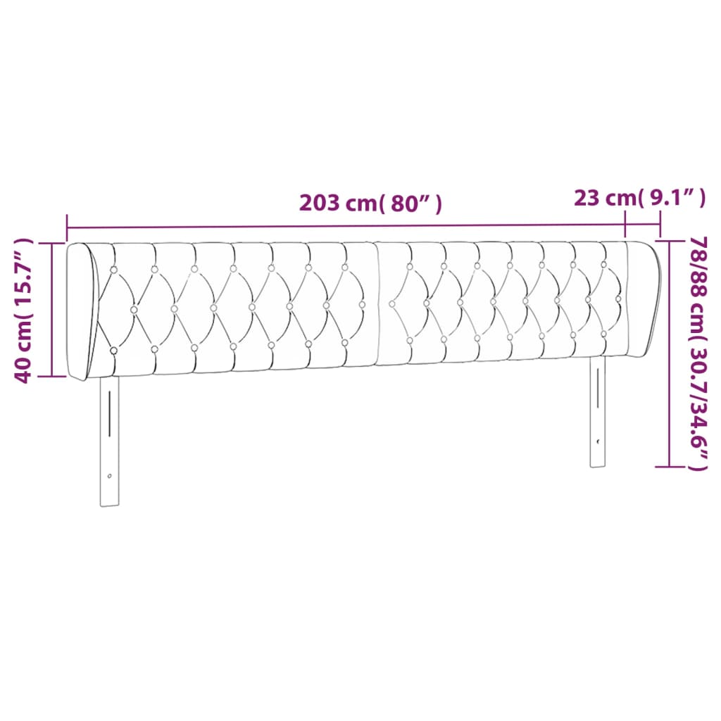 sengegavl med kanter 203x23x78/88 cm fløjl mørkegrå