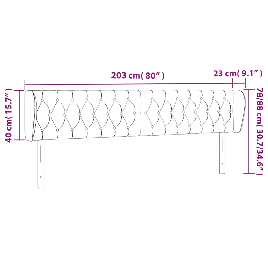 sengegavl med kanter 203x23x78/88 cm fløjl lyserød