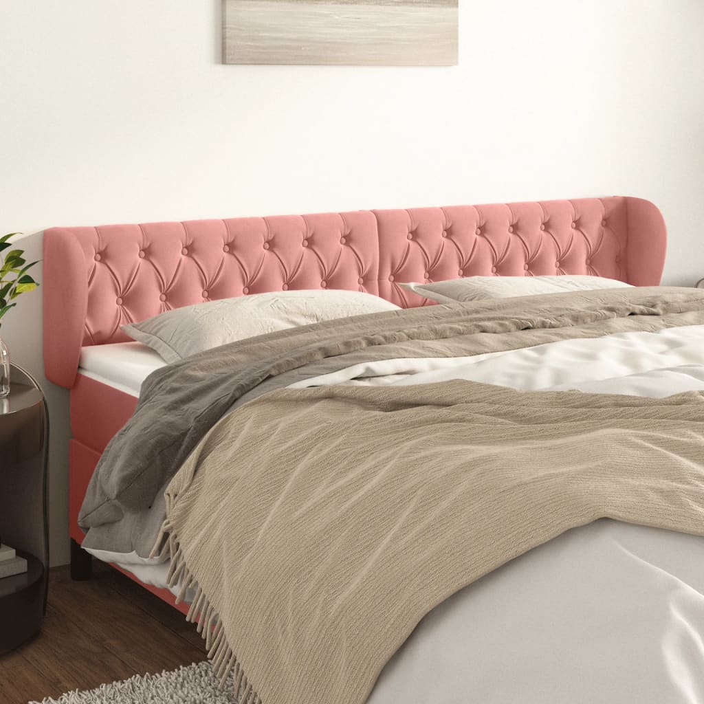 sengegavl med kanter 203x23x78/88 cm fløjl lyserød