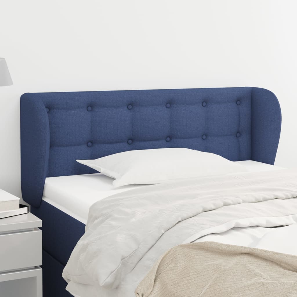 sengegavl med kanter 93x23x78/88 cm stof blå