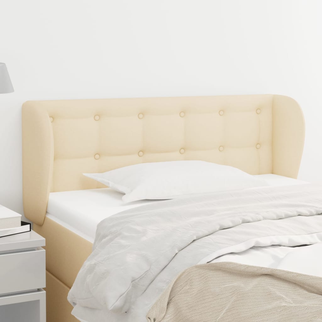 sengegavl med kanter 103x23x78/88 cm stof cremefarvet