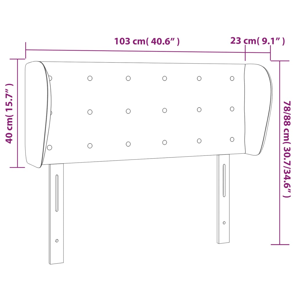 sengegavl med kanter 103x23x78/88 cm fløjl mørkegrå