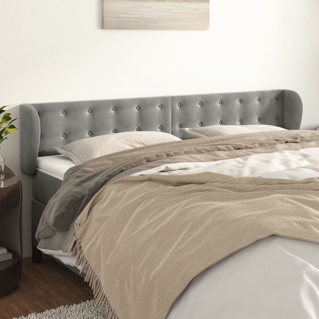 sengegavl med kanter 183x23x78/88cm fløjl lysegrå