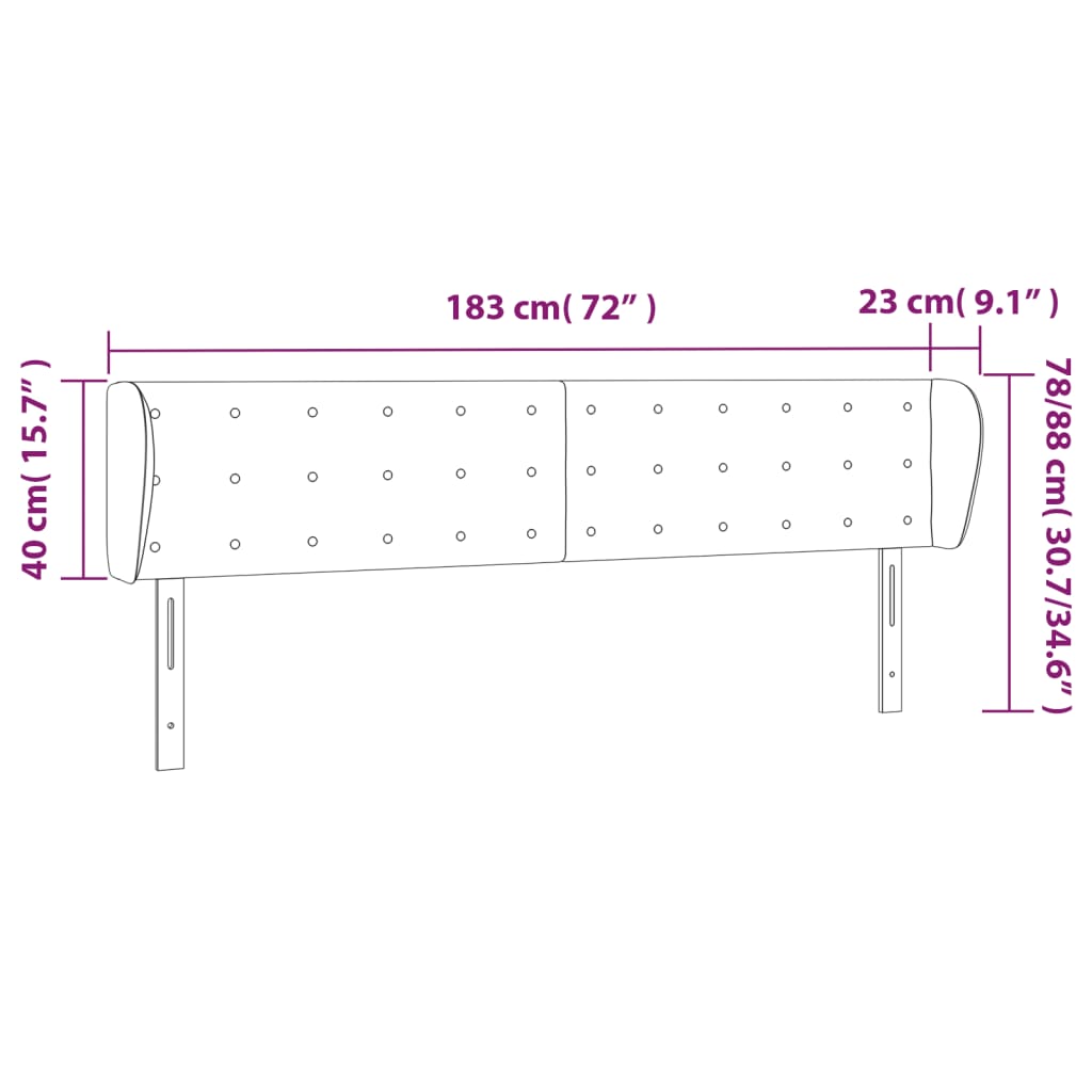 sengegavl med kanter 183x23x78/88 cm fløjl lyserød