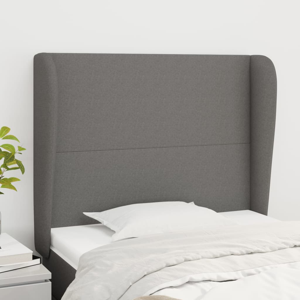 sengegavl med kanter 93x23x118/128 cm stof mørkegrå
