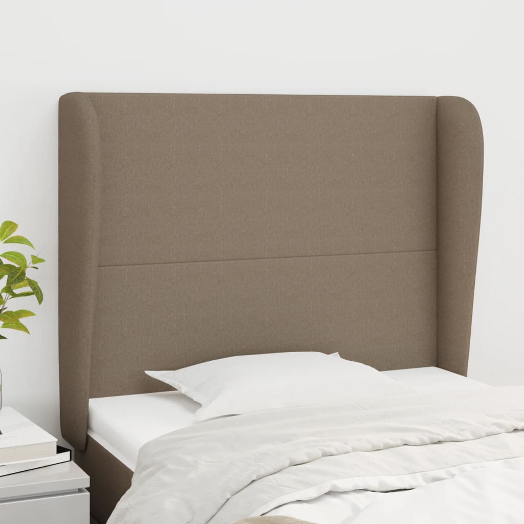 sengegavl med kanter 93x23x118/128 cm stof gråbrun