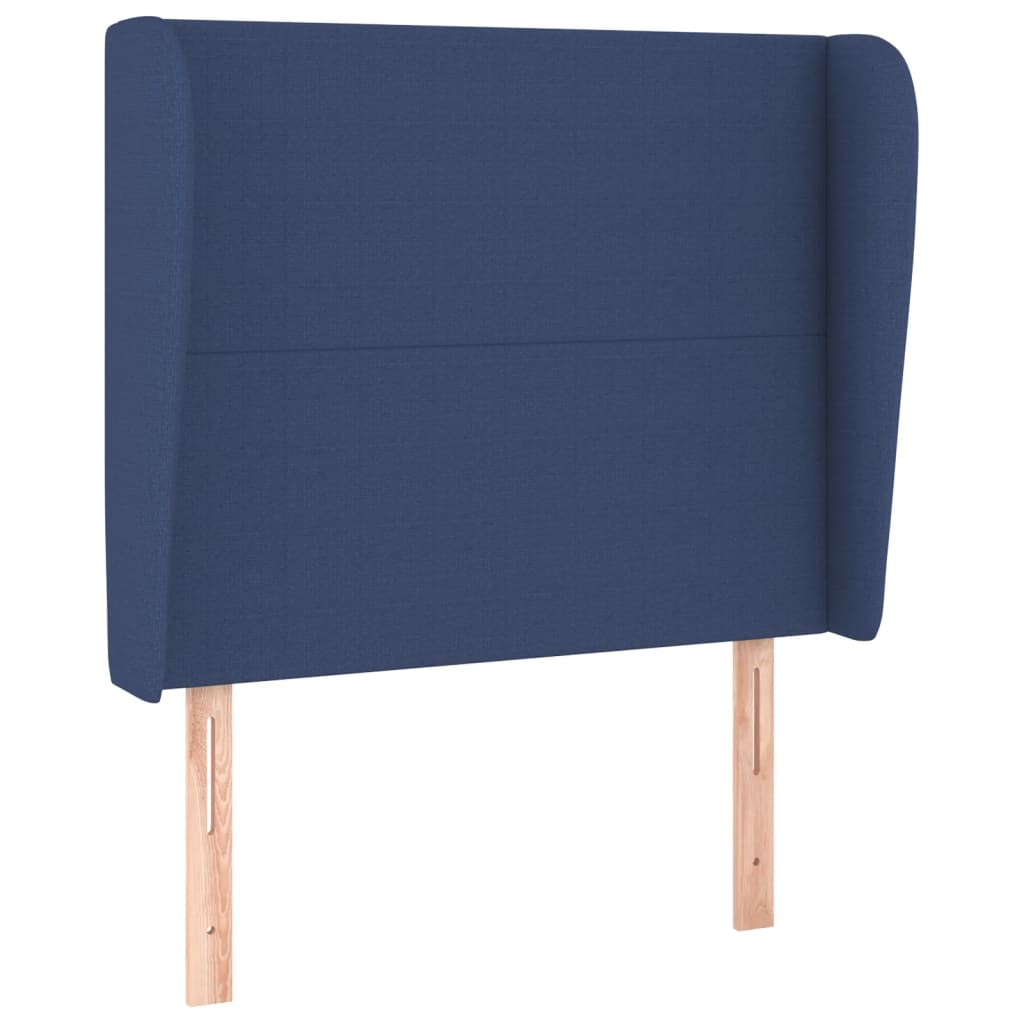 sengegavl med kanter 93x23x118/128 cm stof blå