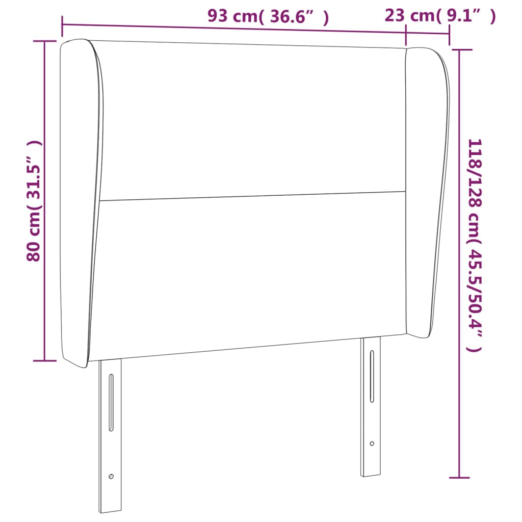 sengegavl med kanter 93x23x118/128 cm stof blå