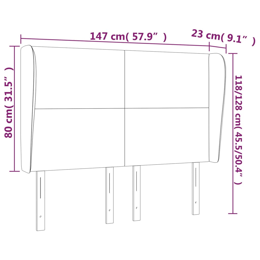 sengegavl med kanter 147x23x118/128 cm stof gråbrun