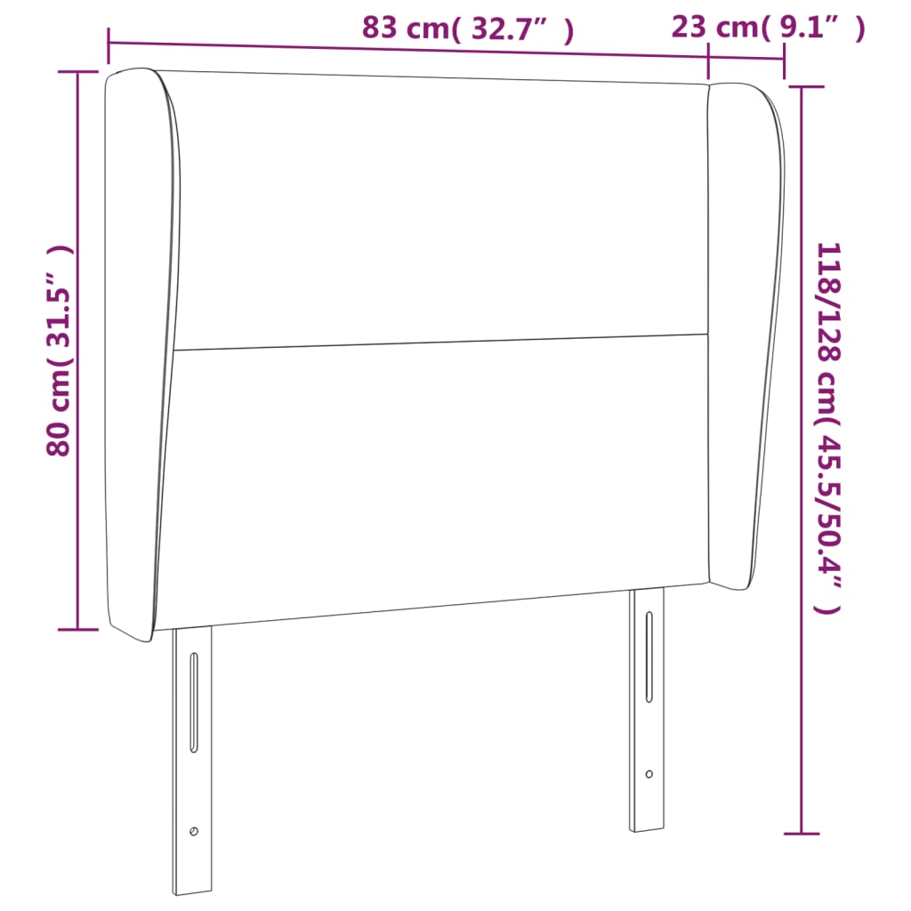 sengegavl med kanter 83x23x118/128 cm fløjl mørkegrå