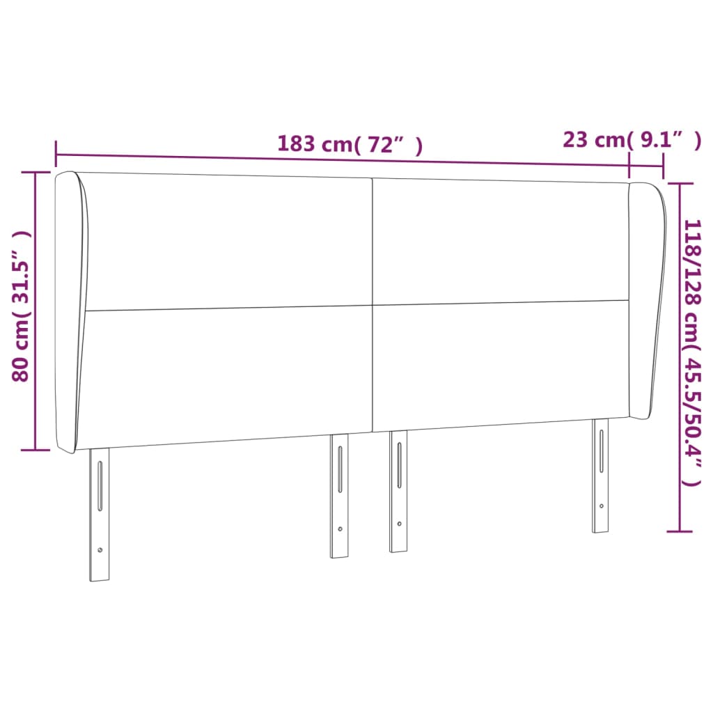 sengegavl med kanter 183x23x118/128 cm fløjl sort