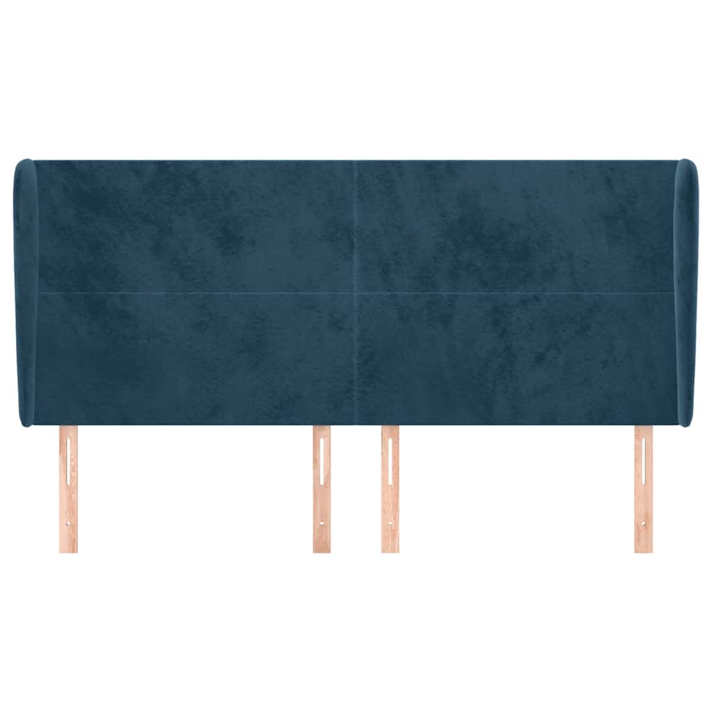 sengegavl med kanter 183x23x118/128 cm fløjl mørkeblå