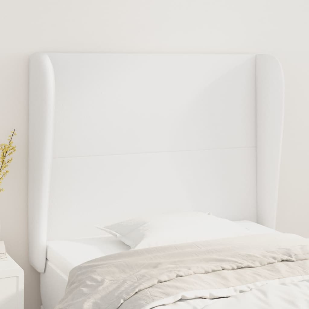 sengegavl med kanter 93x23x118/128 cm kunstlæder hvid