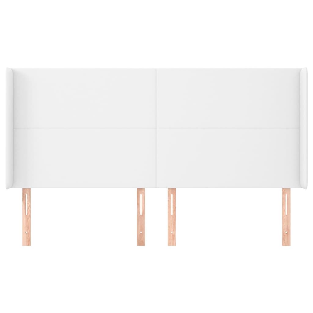 sengegavl med kanter 163x23x118/128 cm kunstlæder hvid