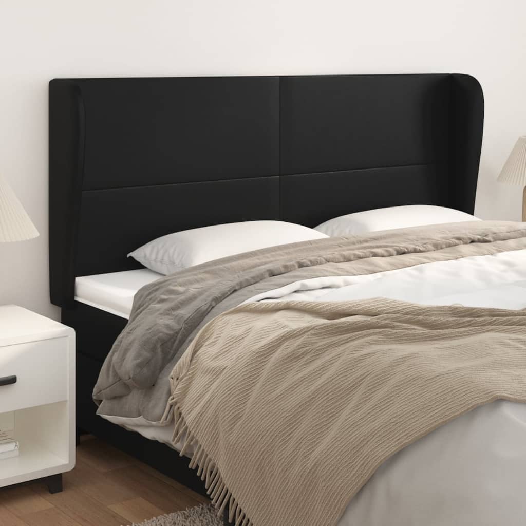 sengegavl med kanter 183x23x118/128 cm kunstlæder sort