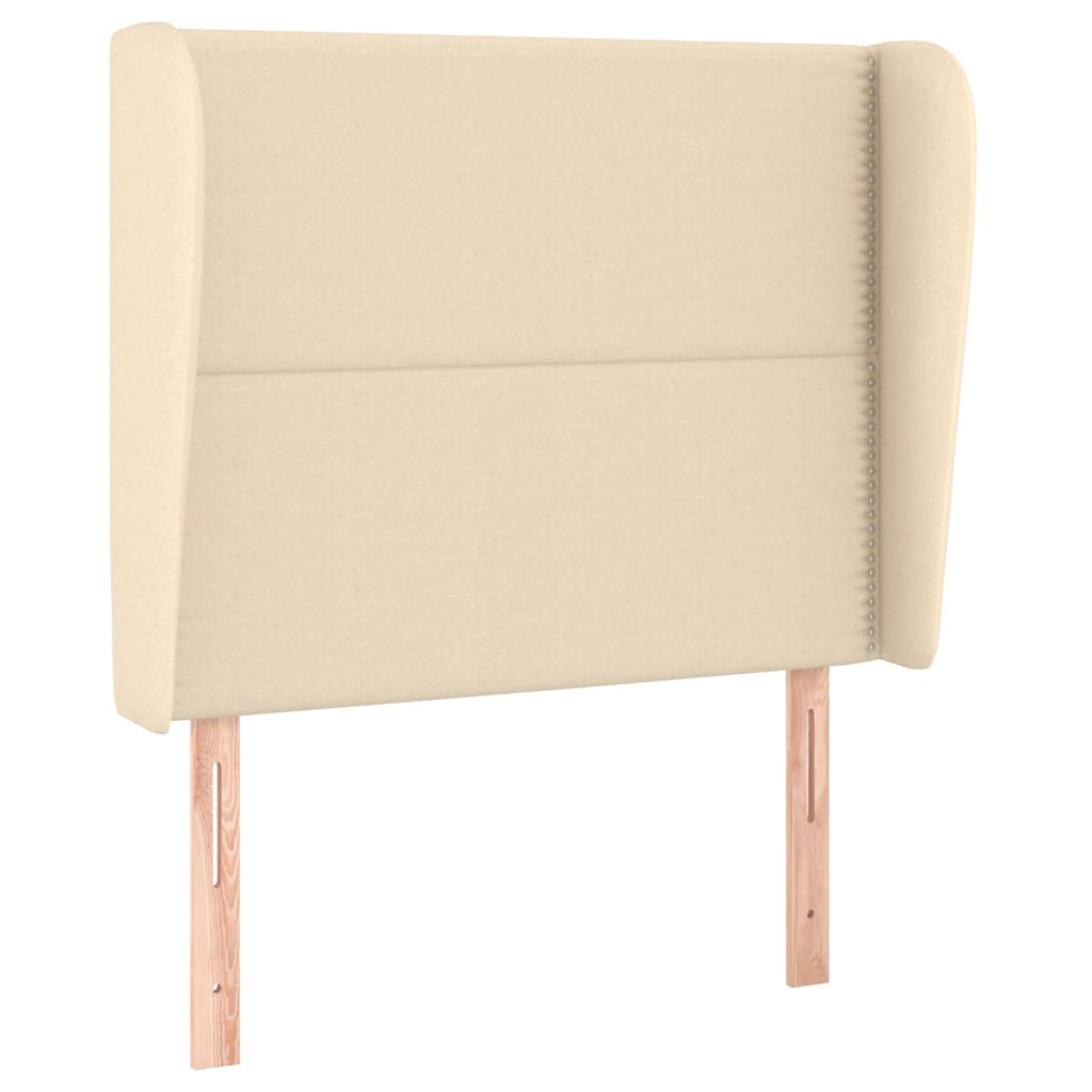 sengegavl med kanter 93x23x118/128 cm stof cremefarvet