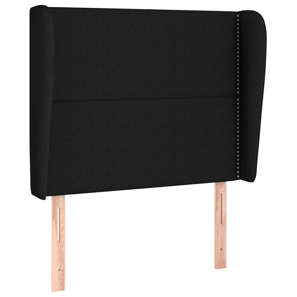 sengegavl med kanter 103x23x118/128 cm stof sort