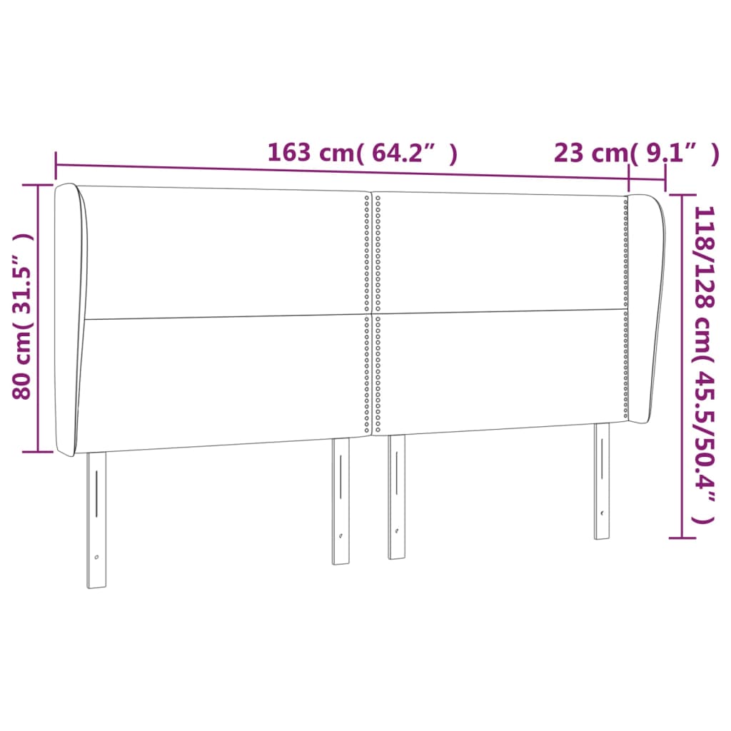 sengegavl med kanter 163x23x118/128 cm stof sort