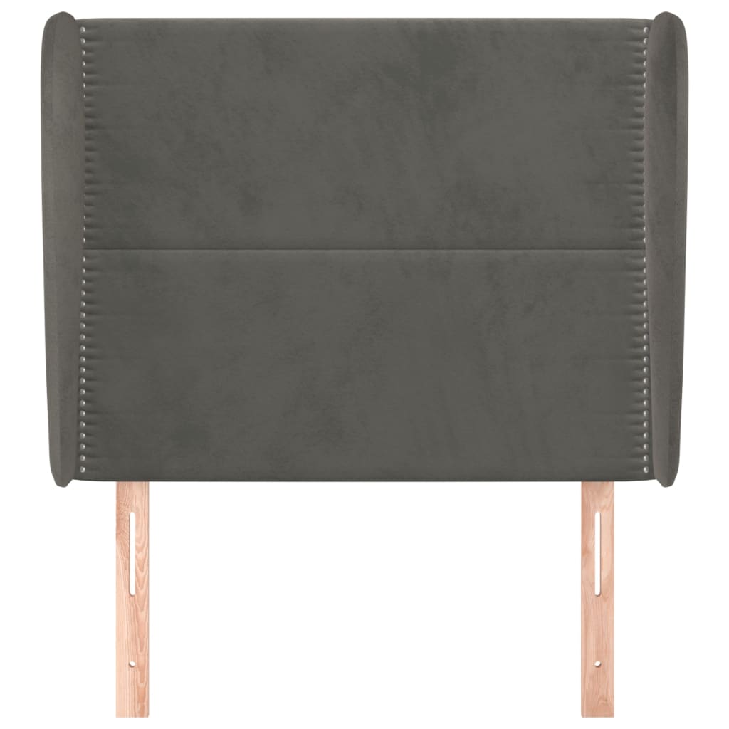 sengegavl med kanter 83x23x118/128 cm fløjl mørkegrå